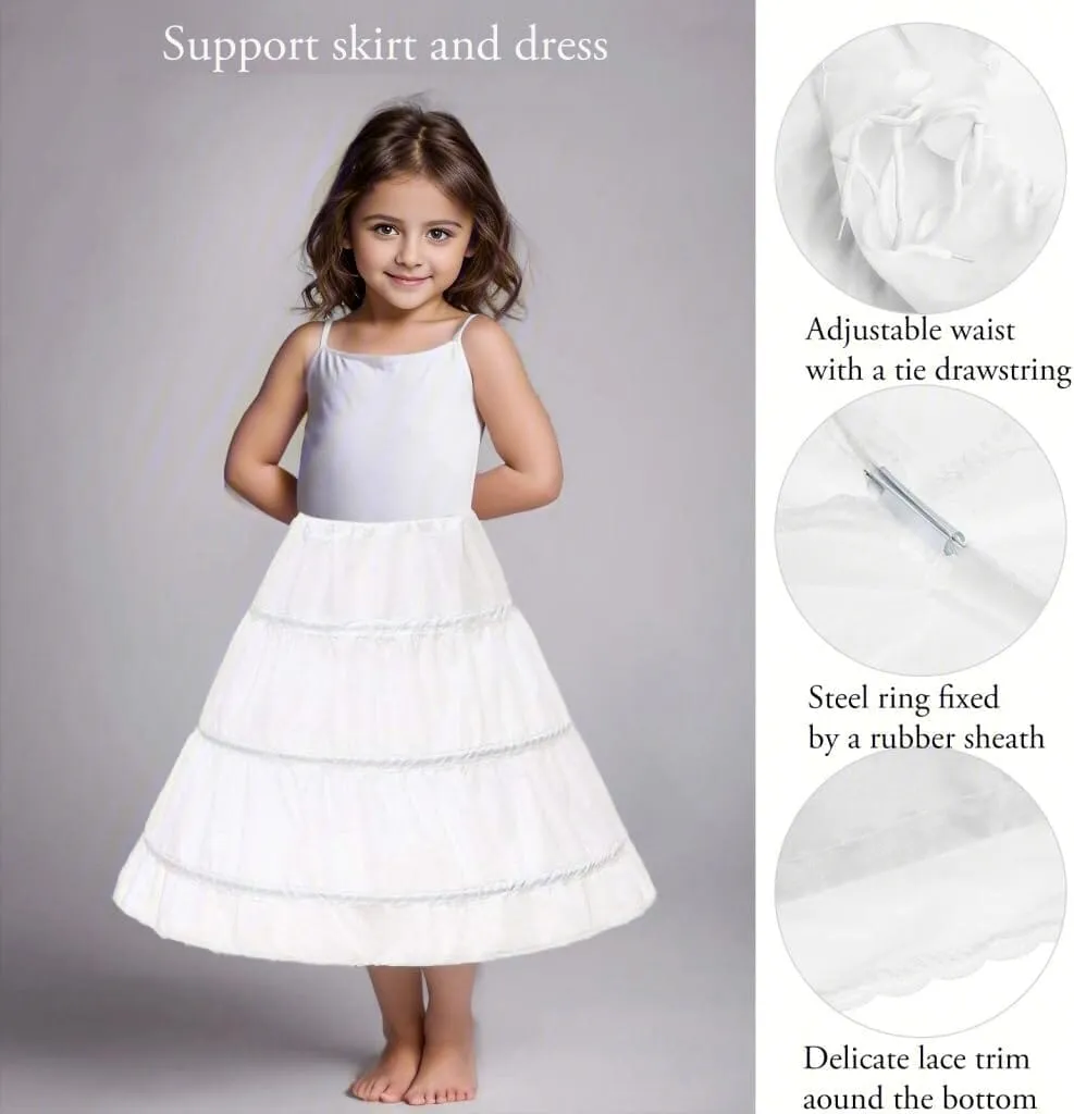 3 Hoops Petticoat Full Slip Flower Girl Crinoline Skirt