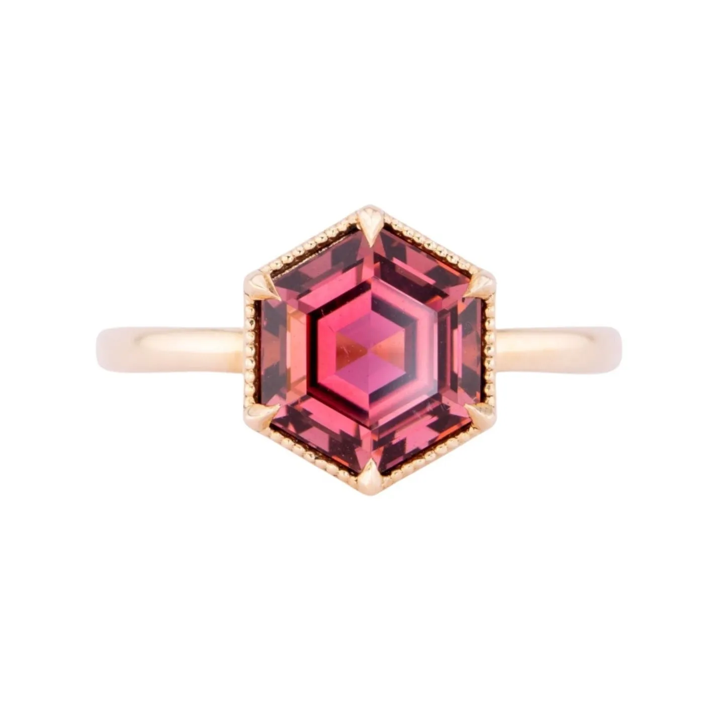 3.12ct Hexagon Rubellite Tourmaline Engagement Ring 14K Gold R6643