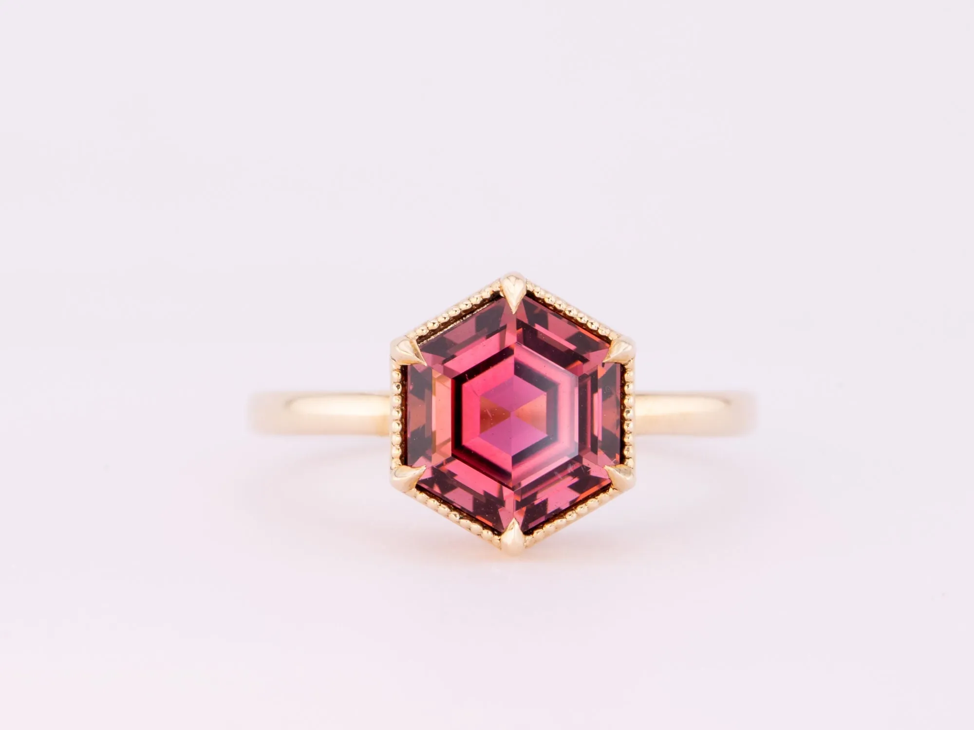 3.12ct Hexagon Rubellite Tourmaline Engagement Ring 14K Gold R6643