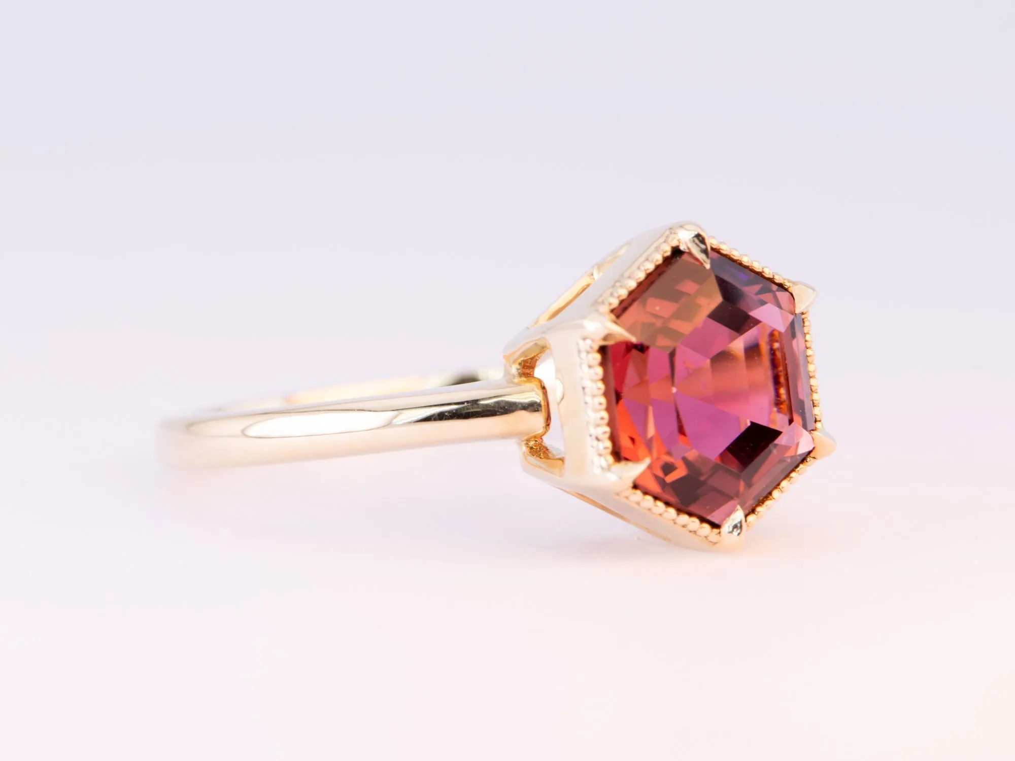 3.12ct Hexagon Rubellite Tourmaline Engagement Ring 14K Gold R6643