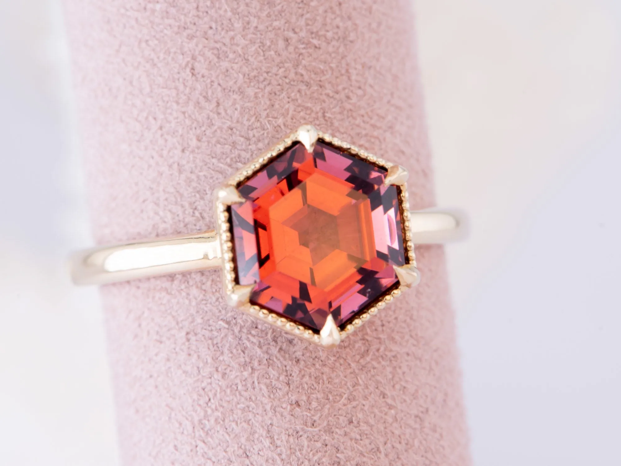 3.12ct Hexagon Rubellite Tourmaline Engagement Ring 14K Gold R6643