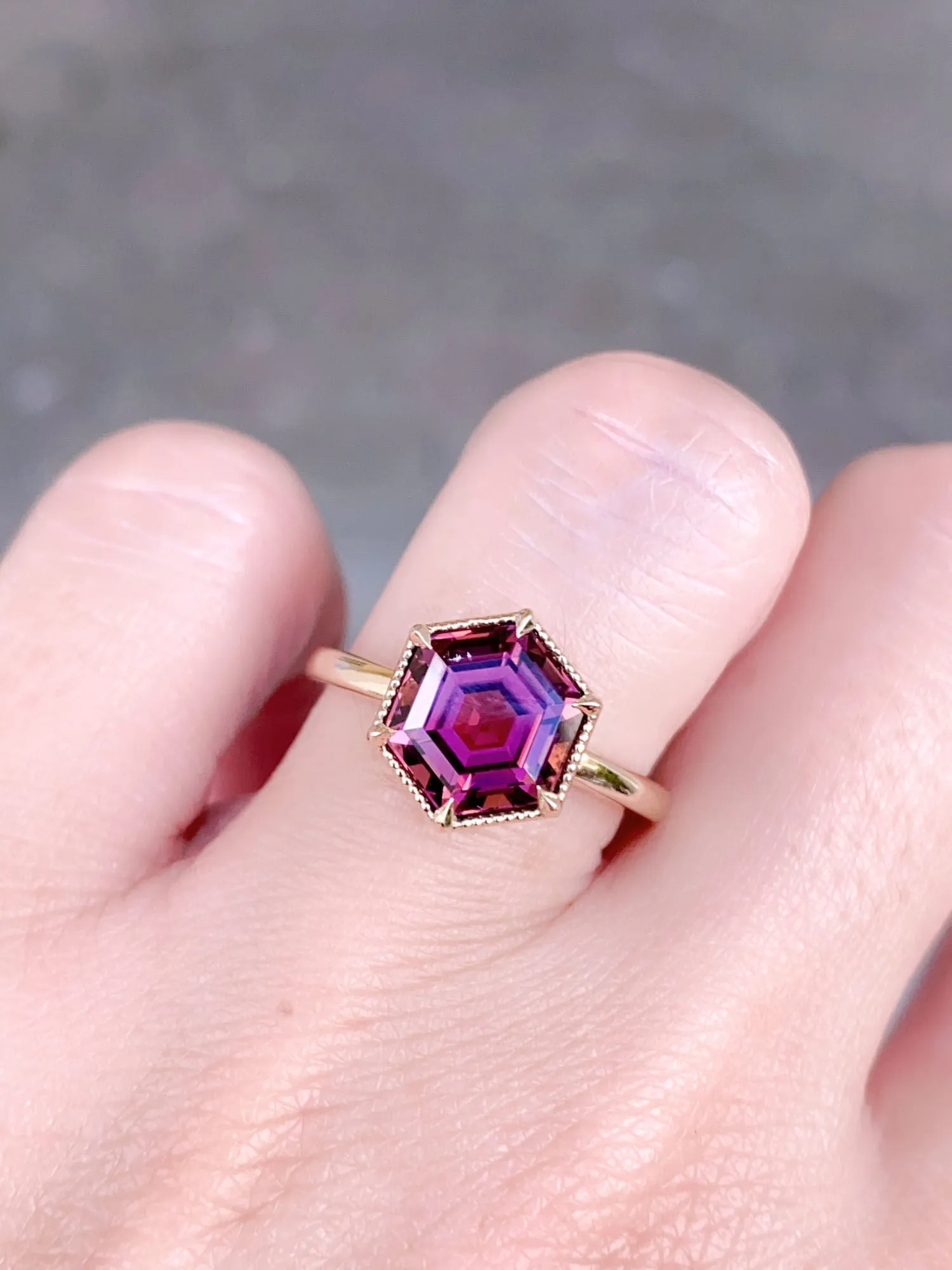 3.12ct Hexagon Rubellite Tourmaline Engagement Ring 14K Gold R6643