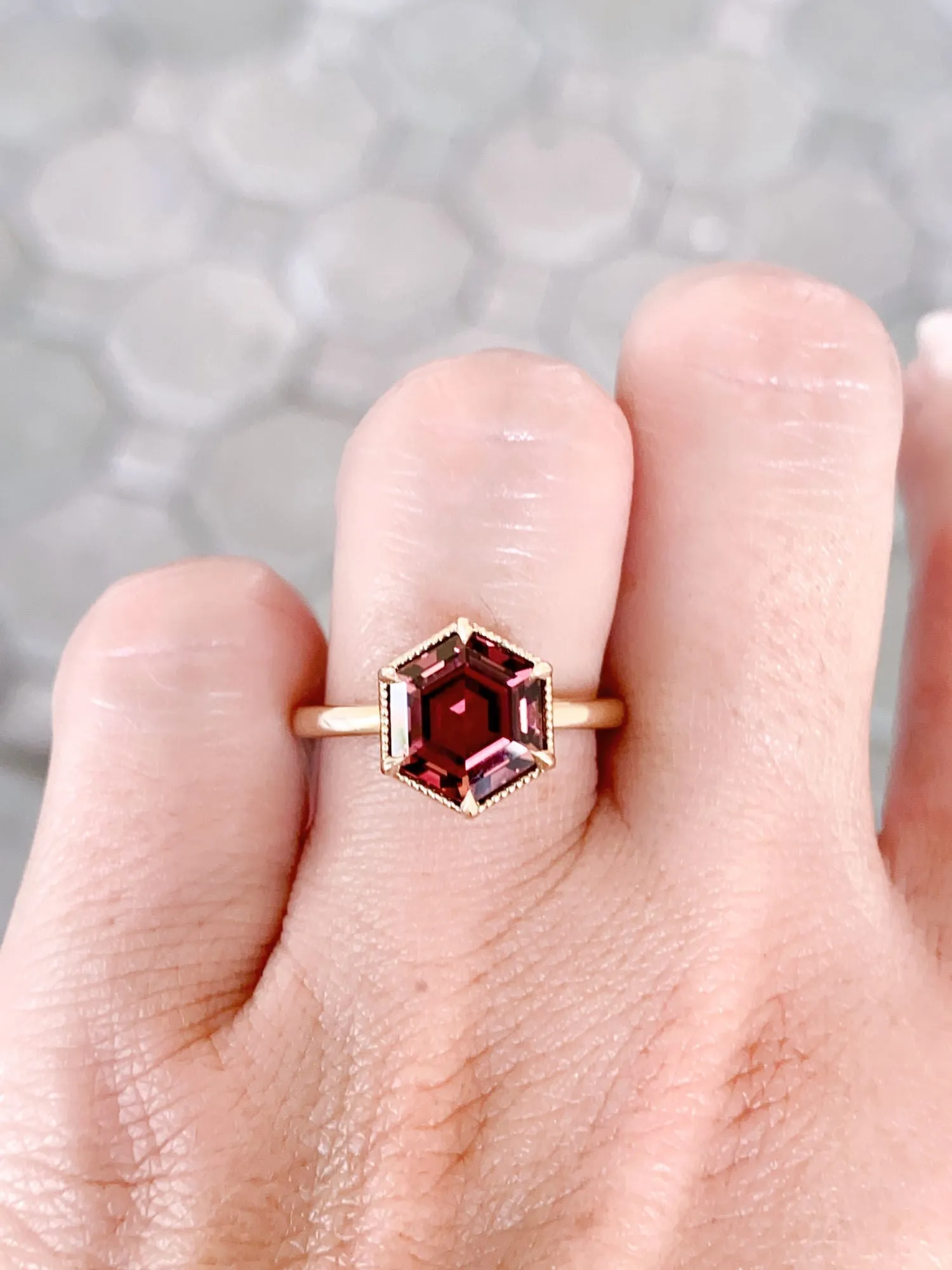 3.12ct Hexagon Rubellite Tourmaline Engagement Ring 14K Gold R6643