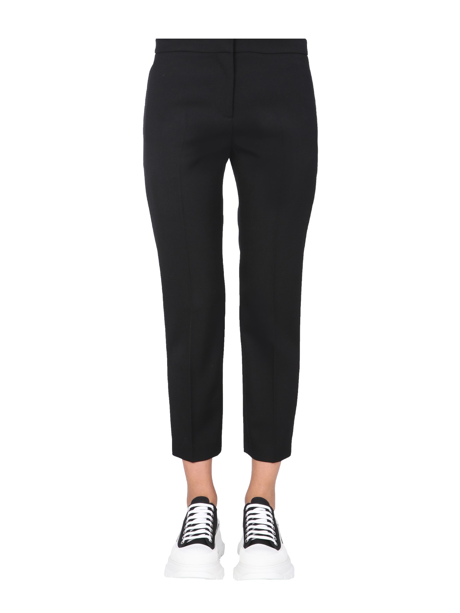 ALEXANDER McQUEEN    CROPPED STRAIGHT LIGHT WOOL TROUSERS