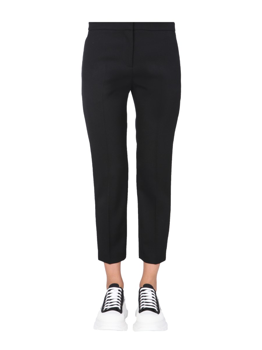 ALEXANDER McQUEEN    CROPPED STRAIGHT LIGHT WOOL TROUSERS