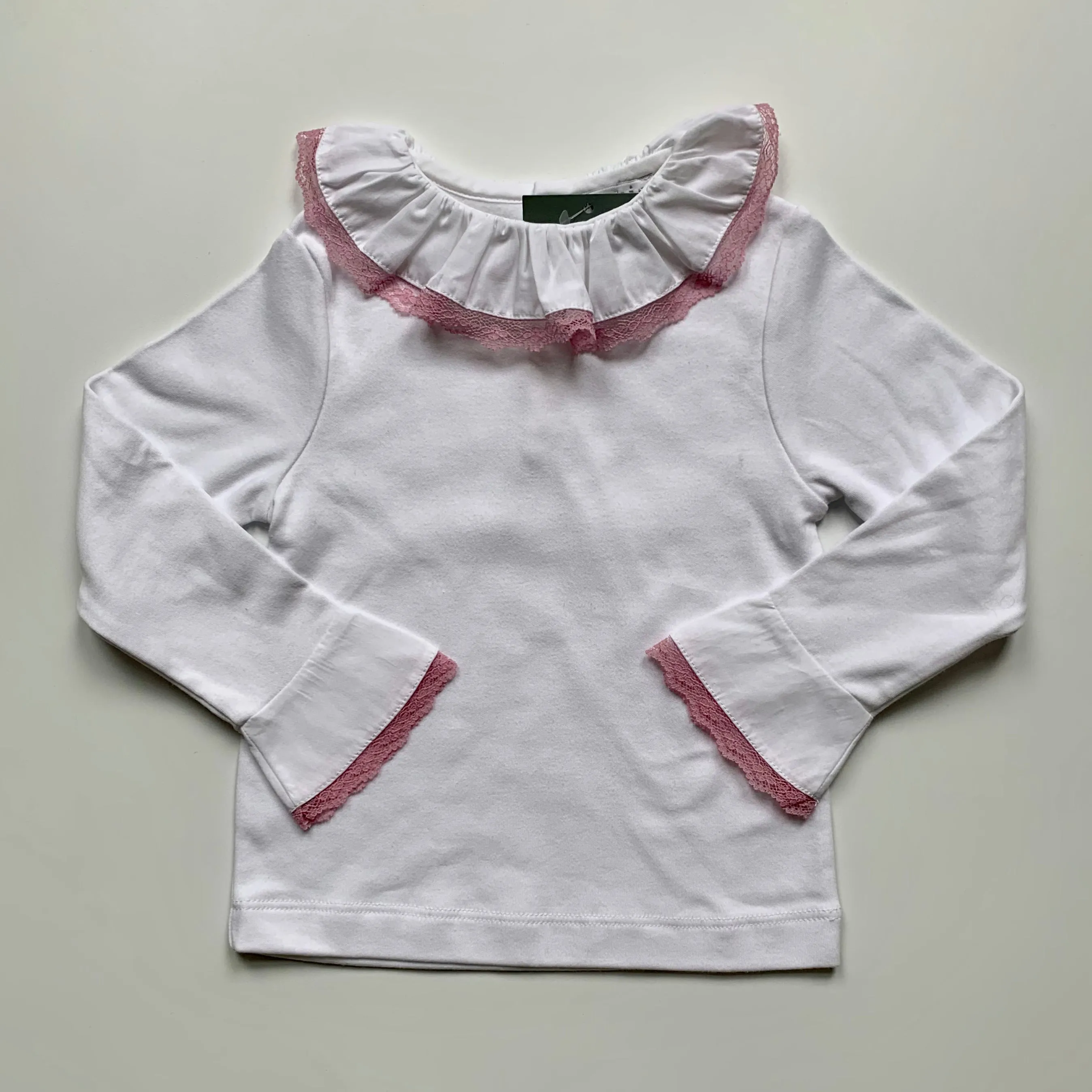 Amaia White Top With Pink Lace Trim Collar: 2 Years (Brand New)