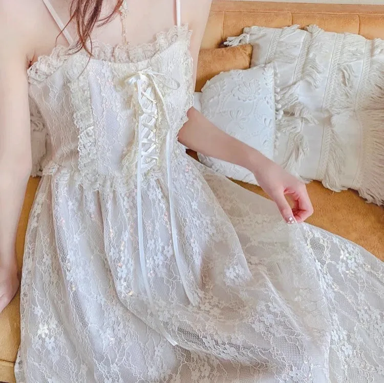 Attic Tales Floral Lace Vintage-Aesthetic Romantic Fairy Princess Dress