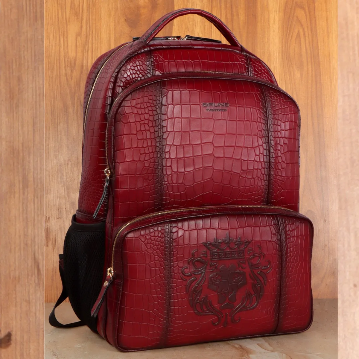 Backpack Wine Deep Cut Croco Textured Leather