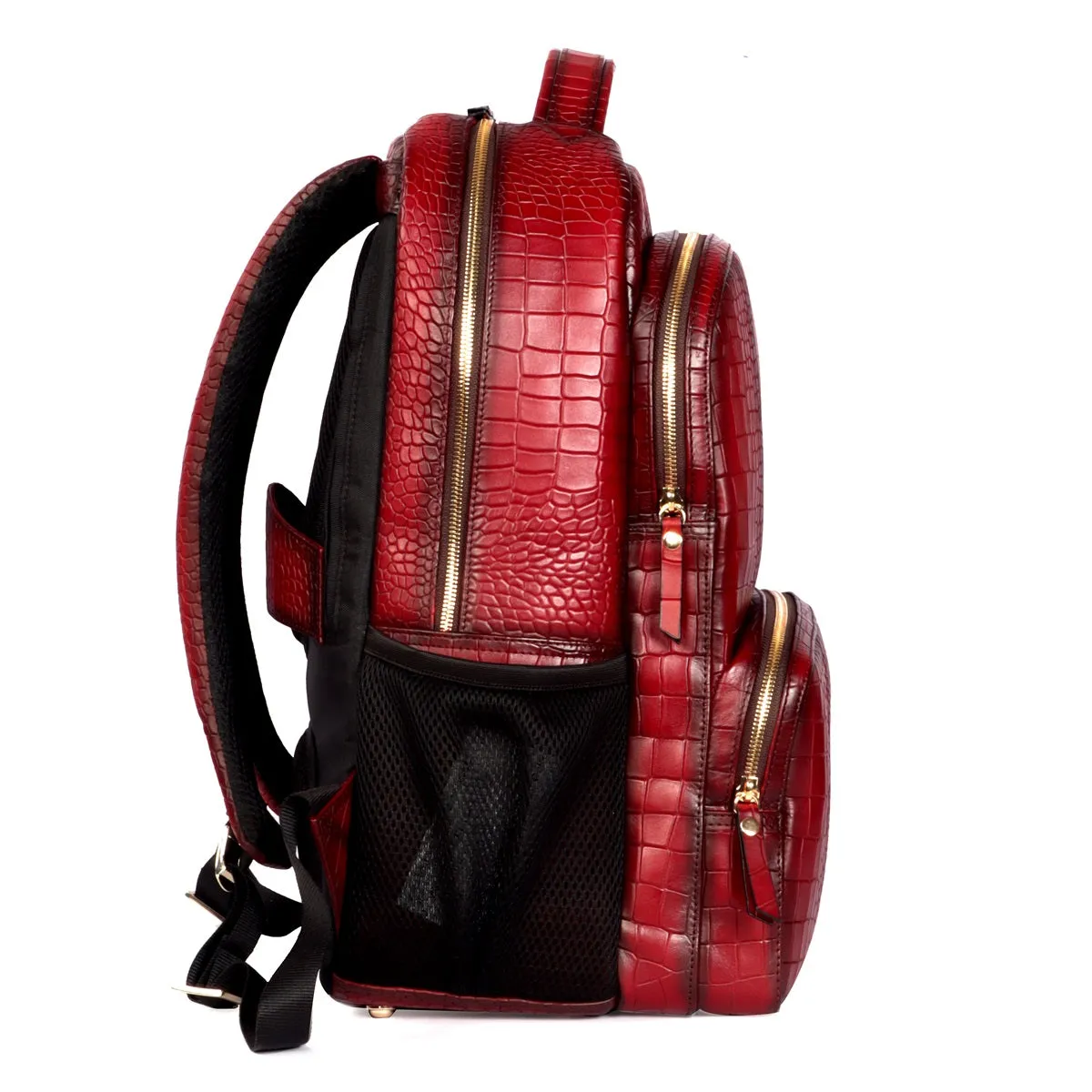 Backpack Wine Deep Cut Croco Textured Leather