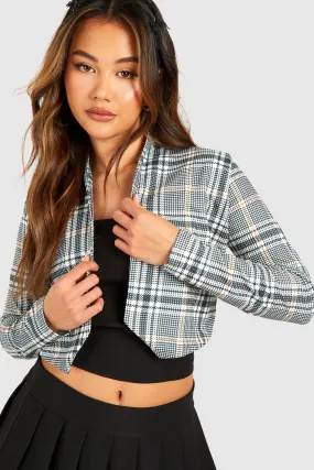 Basic Jersey Knit Crepe Tonal Flannel Crop Blazer