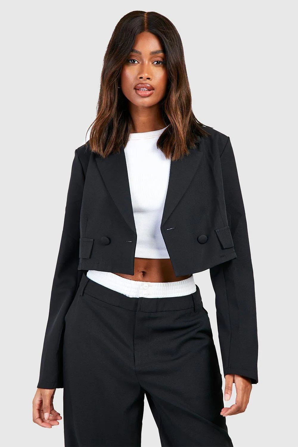 Basic Pocket Detail Boxy Cropped Blazer