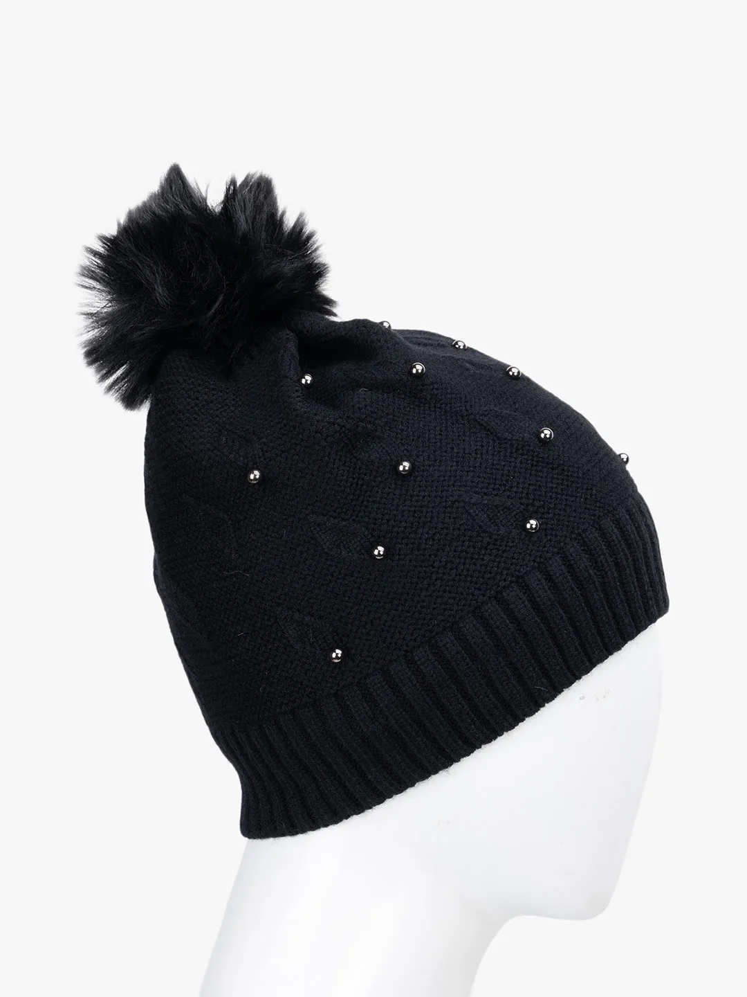 Beanie With Fur Pom Pom