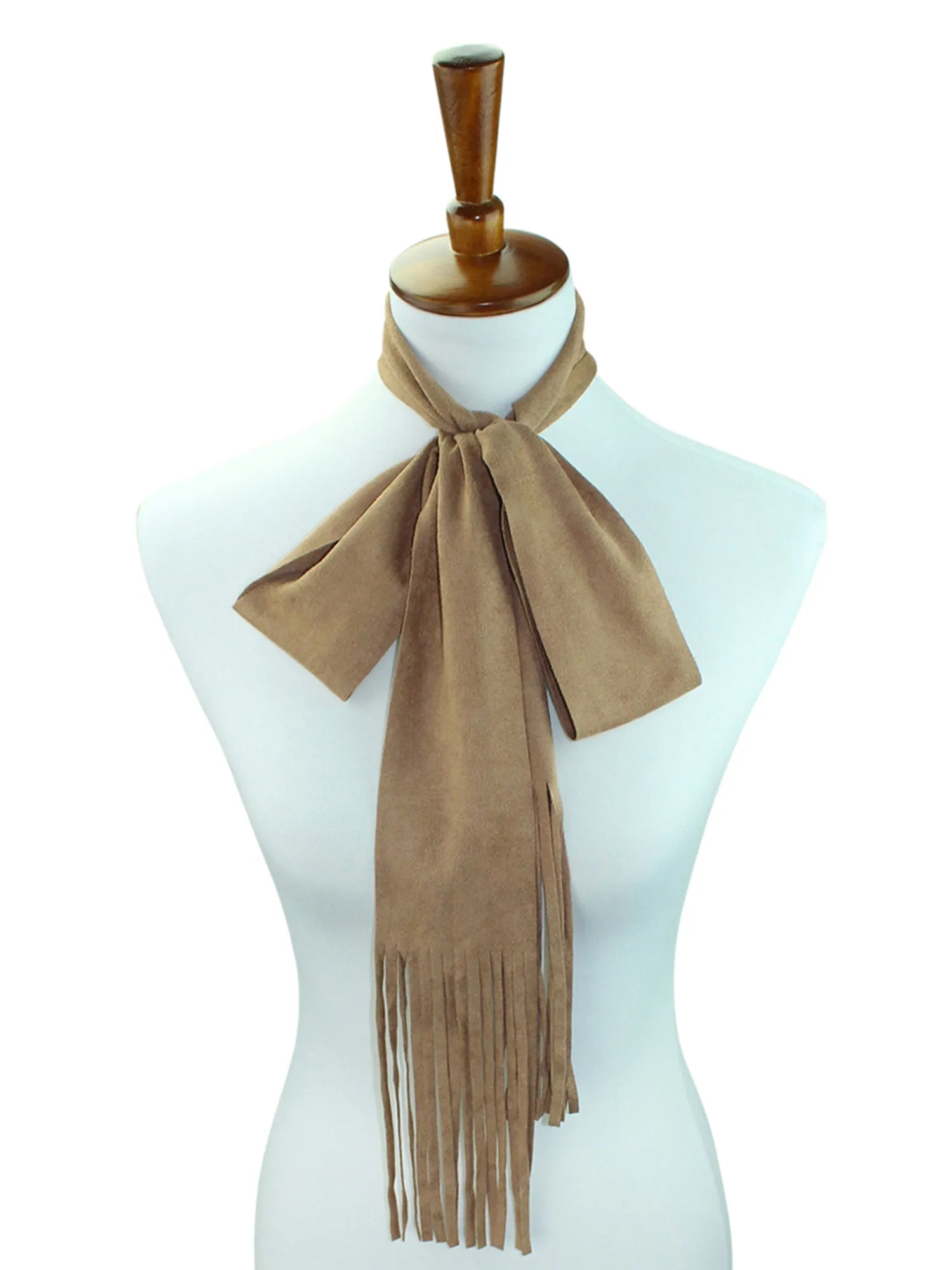 Beige Soft Faux Suede Skinny Scarf With Fringe