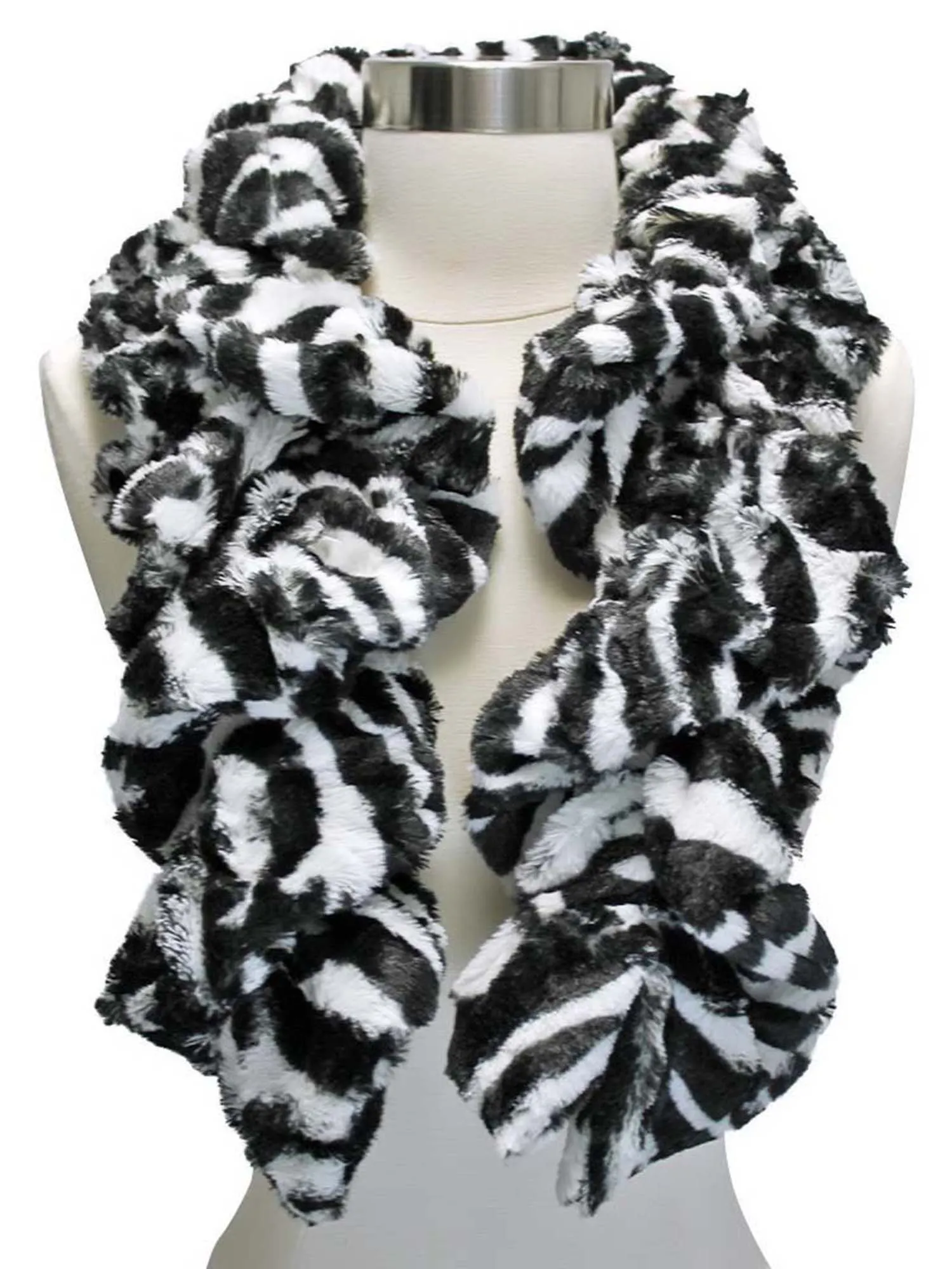 Black & White Zebra Long Scrunched Plush Scarf