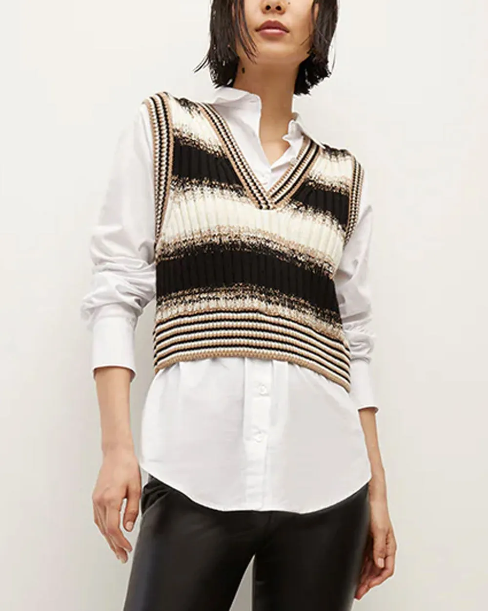 Black Mixed Knit Spear Top