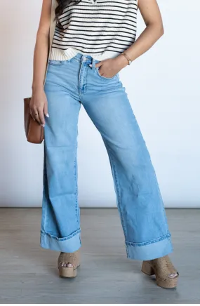 Blazing Ahead Light Wash Cuffed Denim