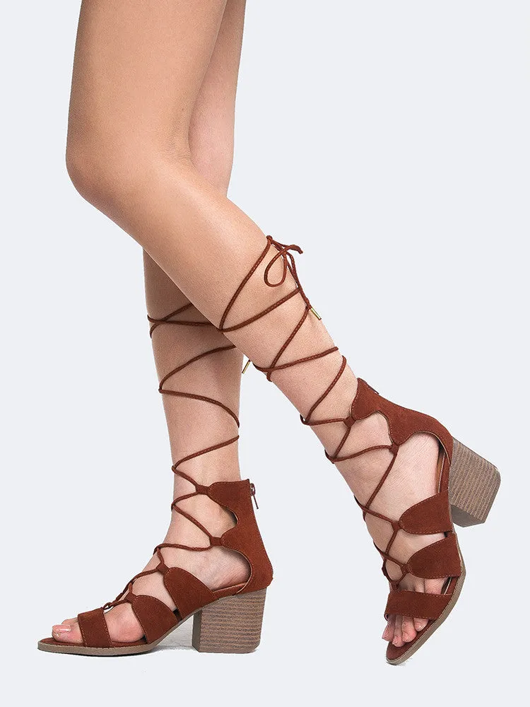 Block Heel Lace Up Sandal