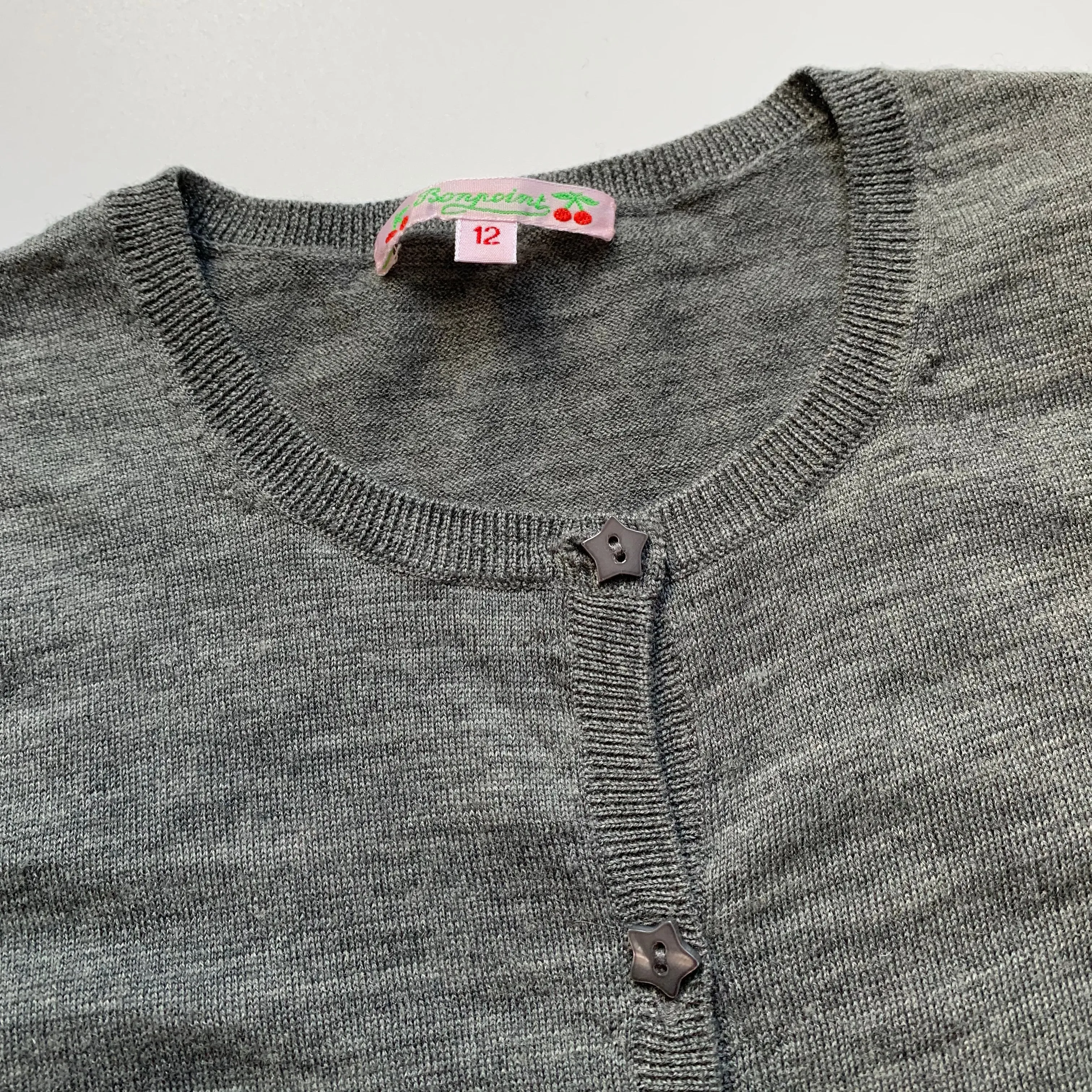 Bonpoint Grey Fine Wool Cardigan With Star Buttons: 12 Years