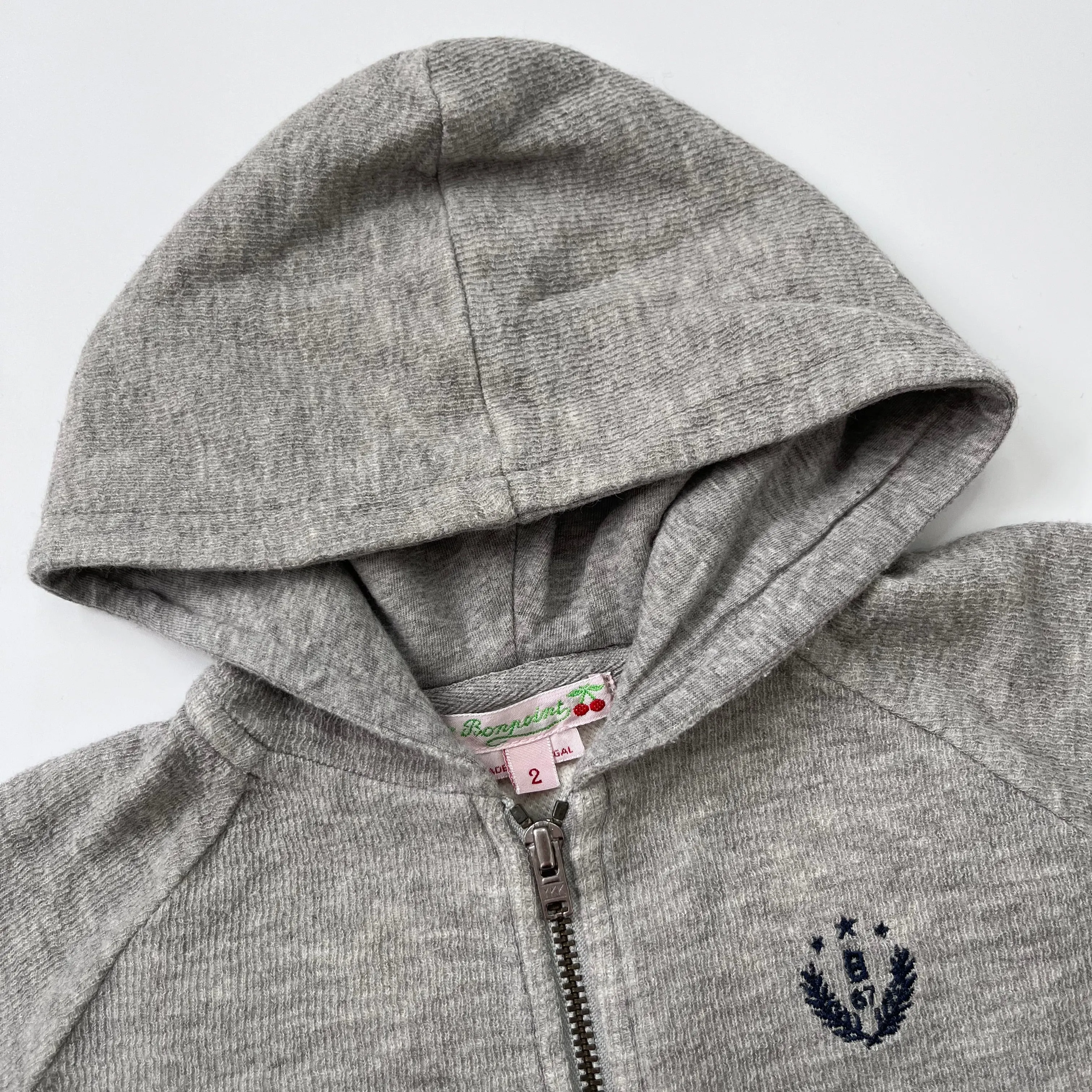 Bonpoint Grey Hooded Zip Up Cardigan: 18 Months & 2 Years