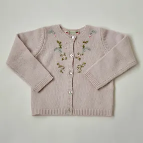 Bonpoint Pale Pink Wool Cardigan With Floral Motif: 12 Months