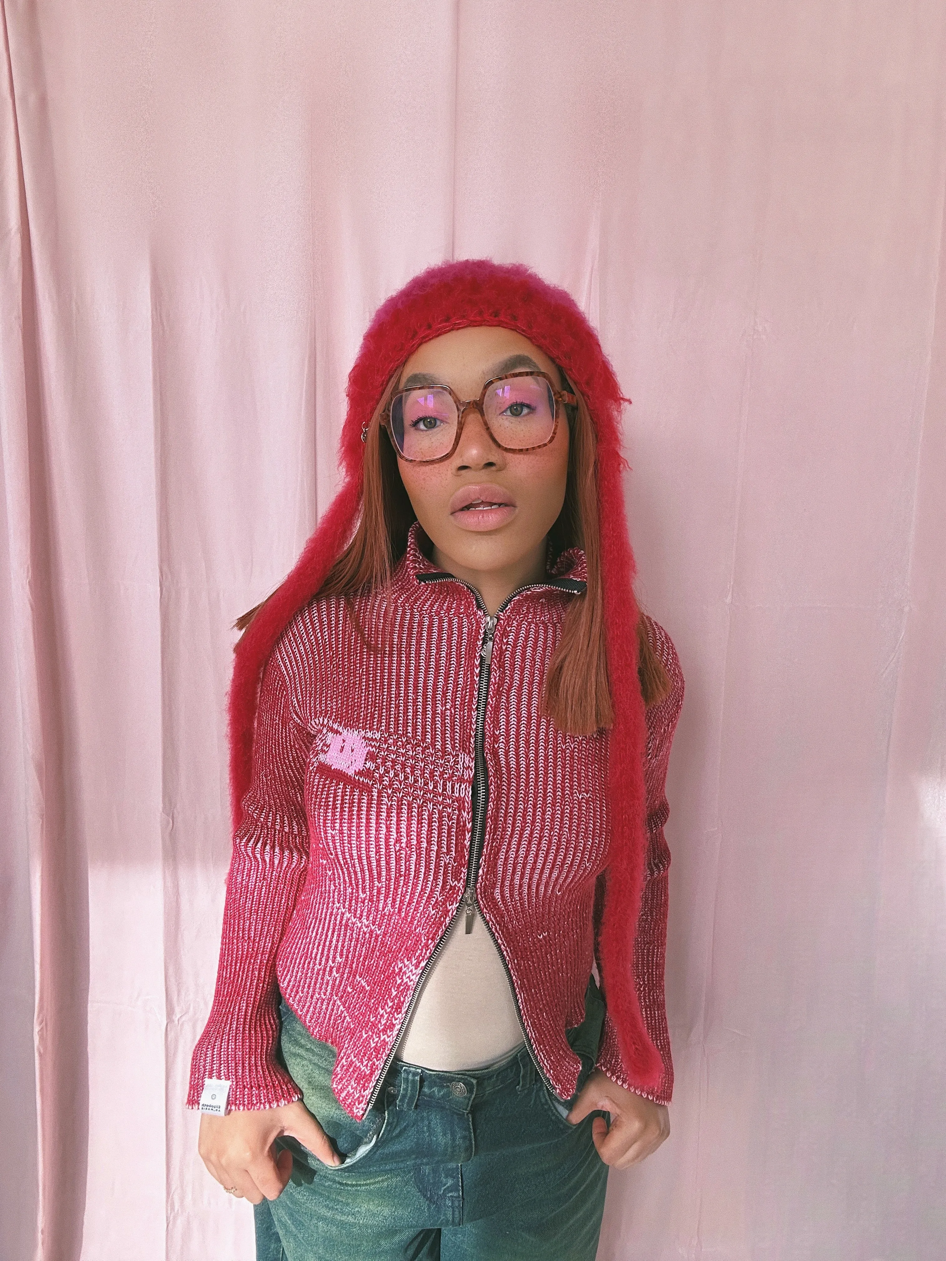 (Brand New) Red and Pink Zipper Cardigan - MADE TO ORDER