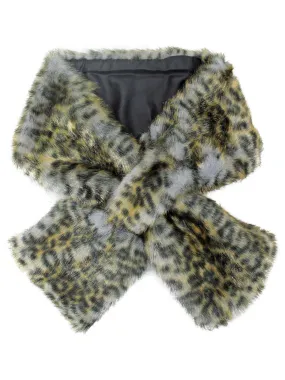 Brown Leopard Faux Fur Plush Lined Neck Warmer Scarf