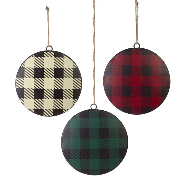 Buffalo Plaid Metal Disk Ornament