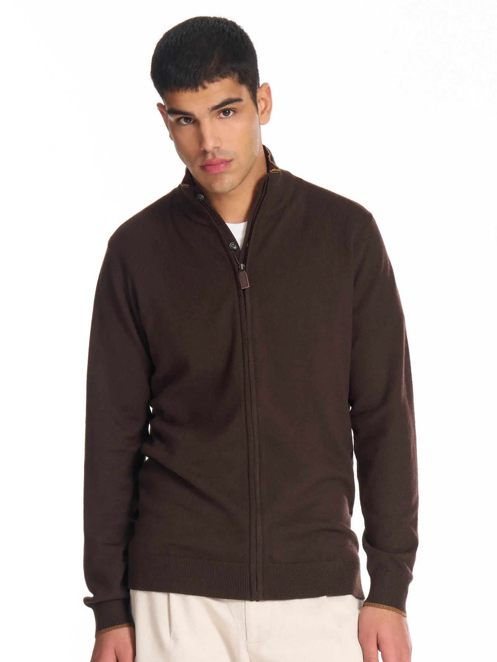 Cardigan collo alto con zip in filato Sport Wool - Ardesia