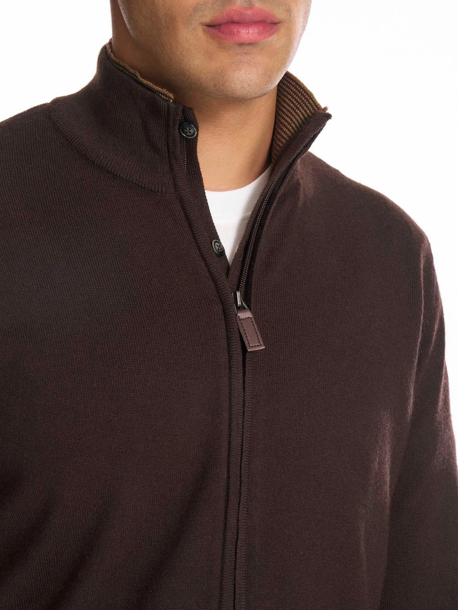 Cardigan collo alto con zip in filato Sport Wool - Aviazione