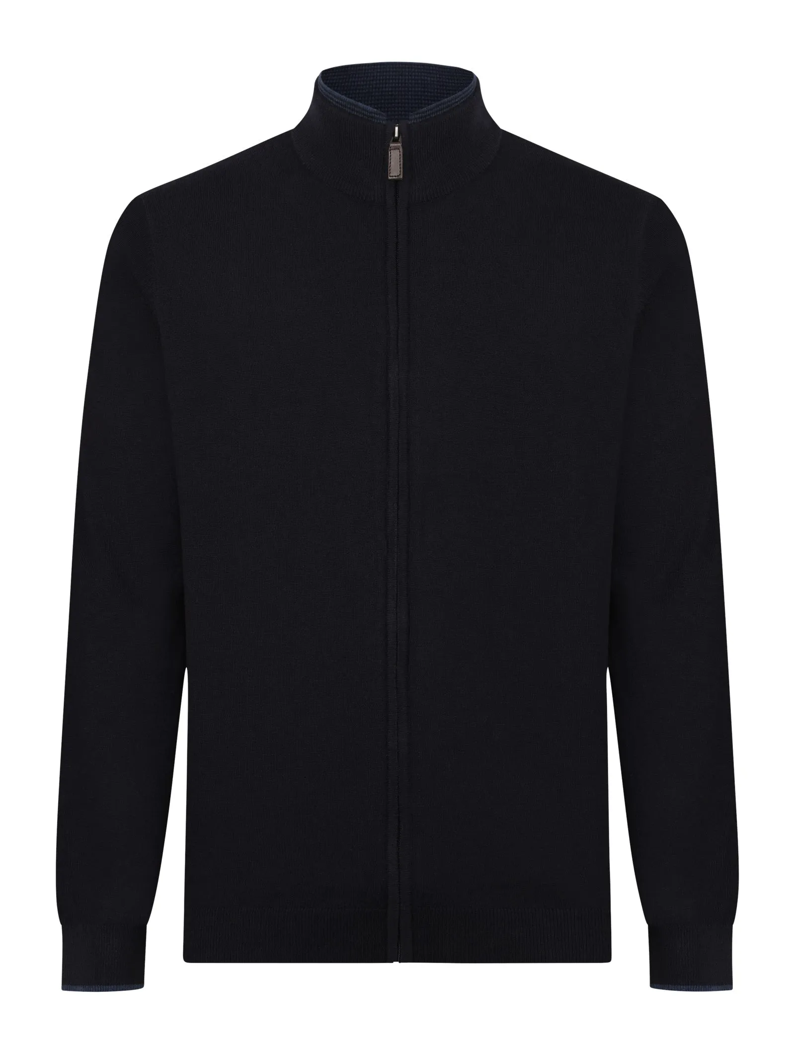 Cardigan collo alto con zip in filato Sport Wool - Navy