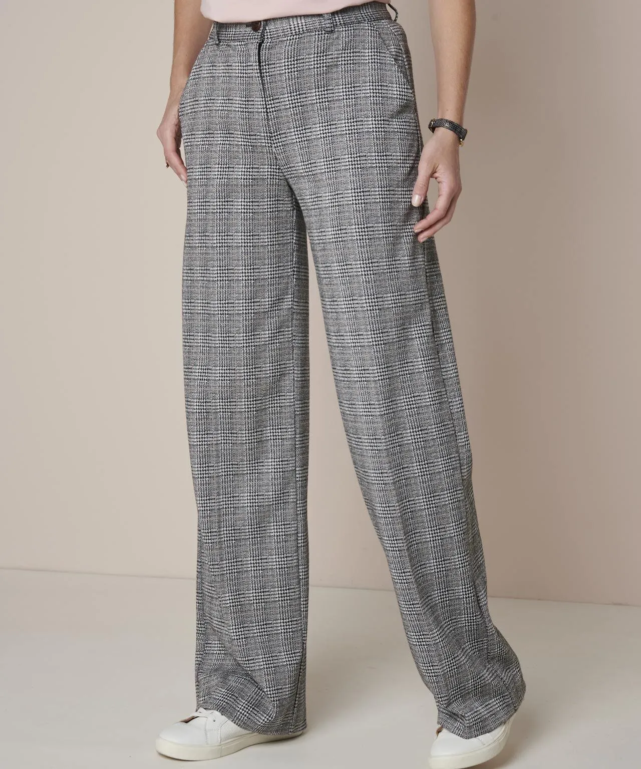 Check Wide-leg Trousers