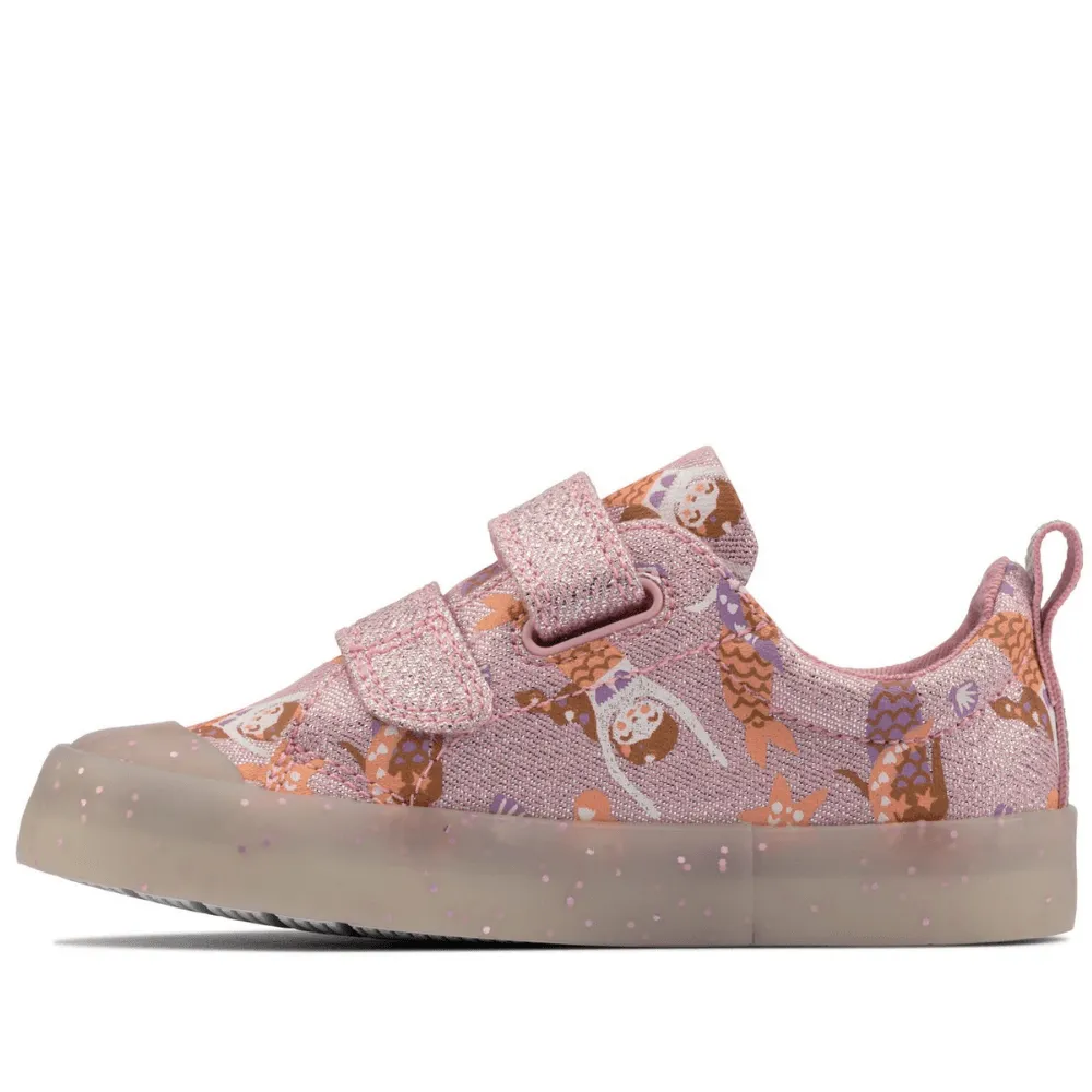 Clarks Girls Foxing Print Pink Canvas Shoe