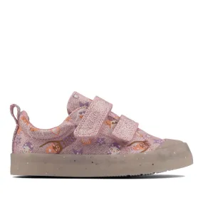 Clarks Girls Foxing Print Pink Canvas Shoe