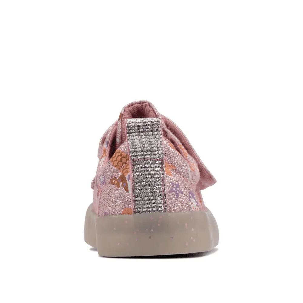 Clarks Girls Foxing Print Pink Canvas Shoe