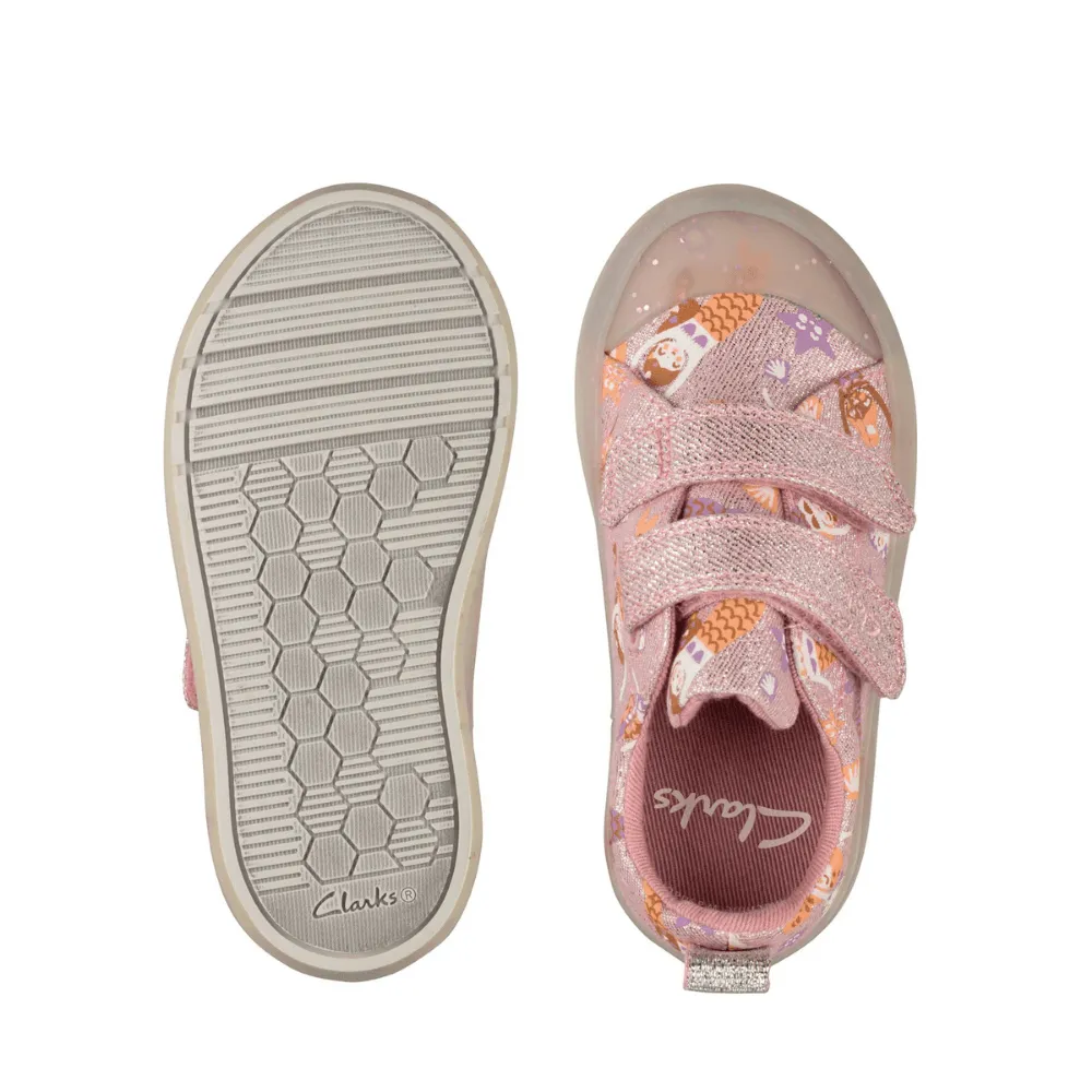 Clarks Girls Foxing Print Pink Canvas Shoe