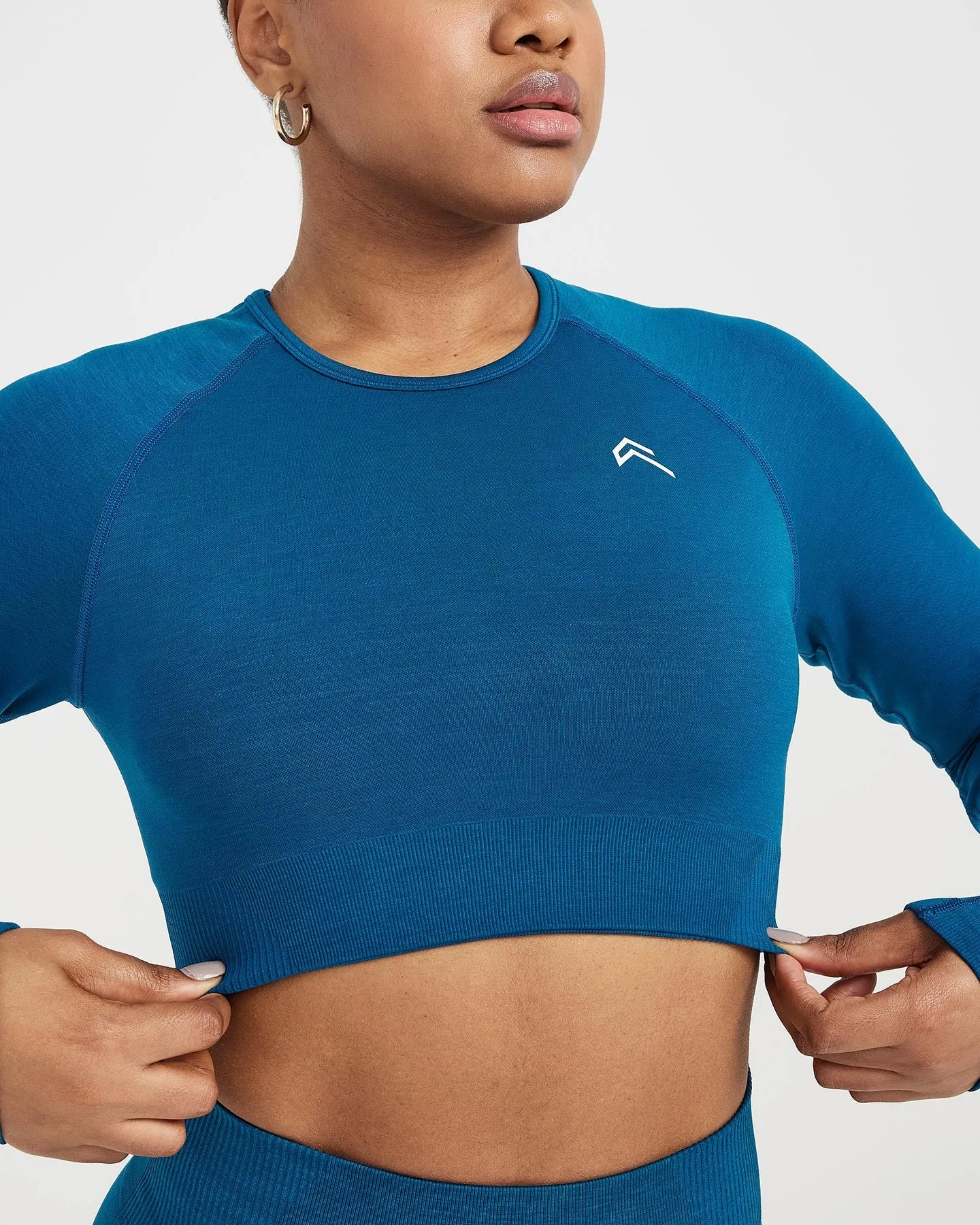 Classic Seamless 2.0 Long Sleeve Crop Top | Petrol Blue Marl