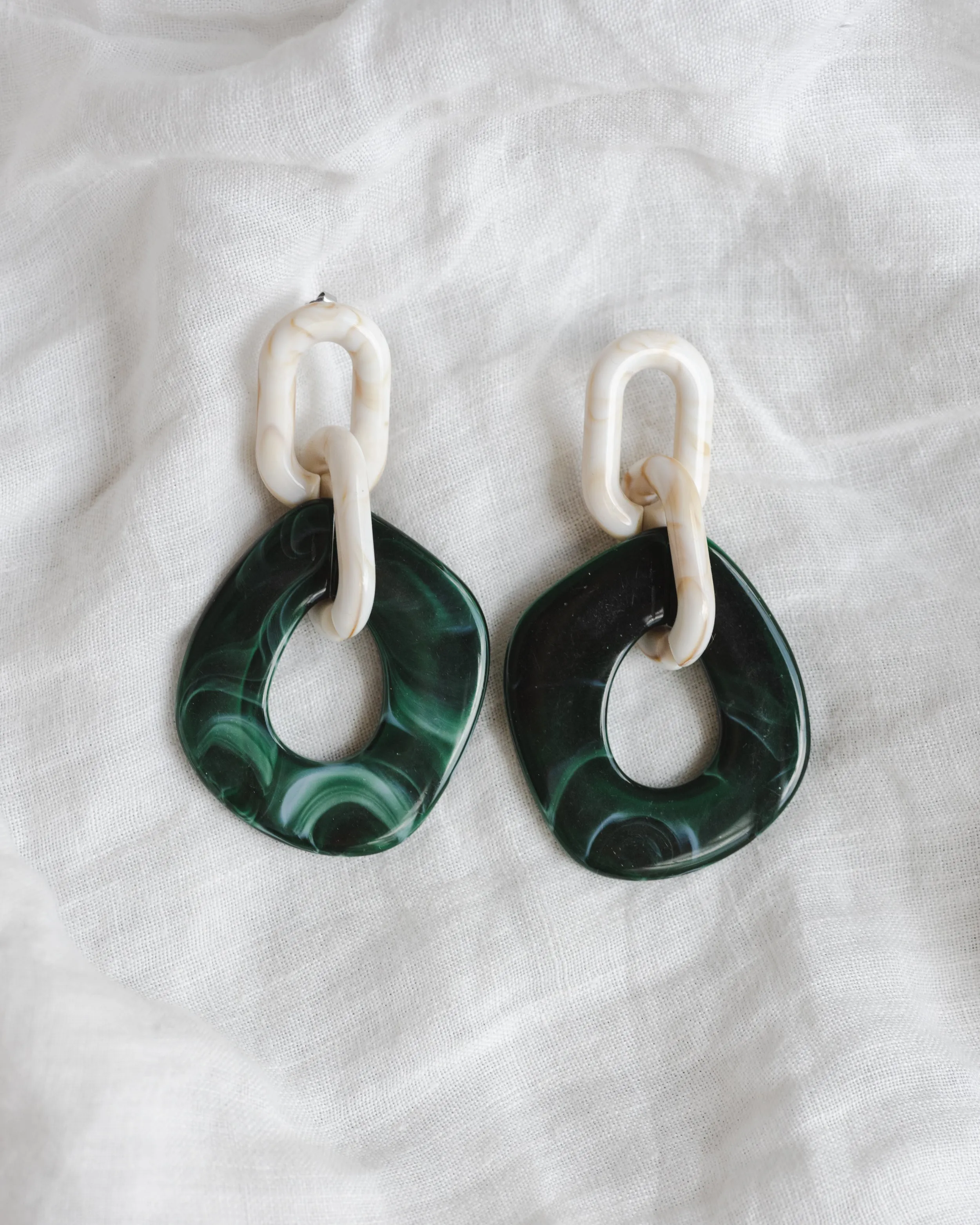 Clementine Earrings in Marble + Emerald