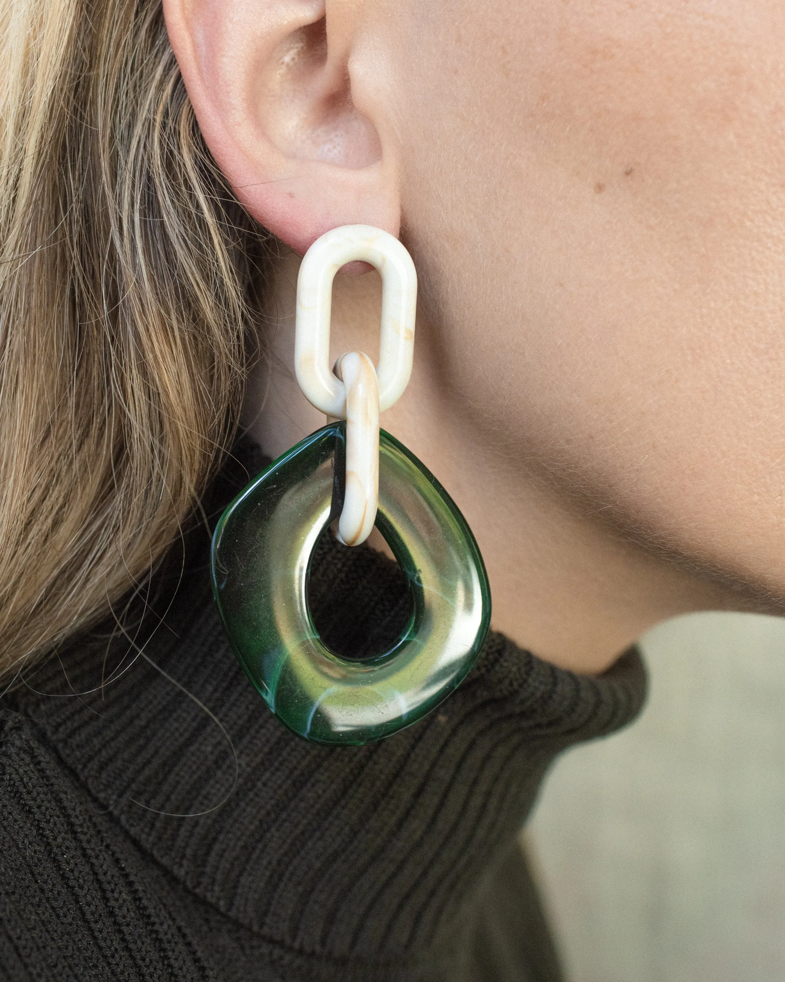 Clementine Earrings in Marble + Emerald