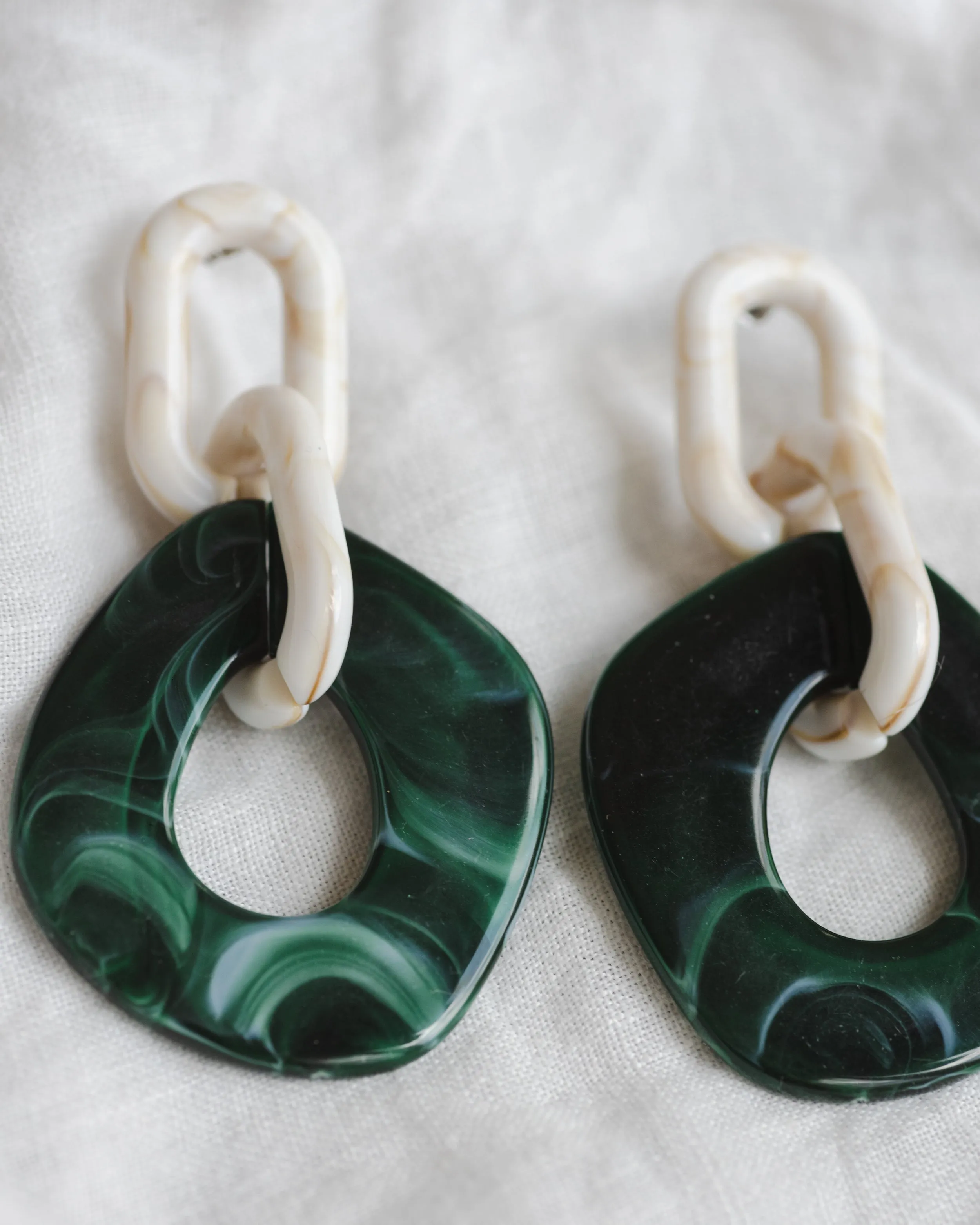 Clementine Earrings in Marble + Emerald