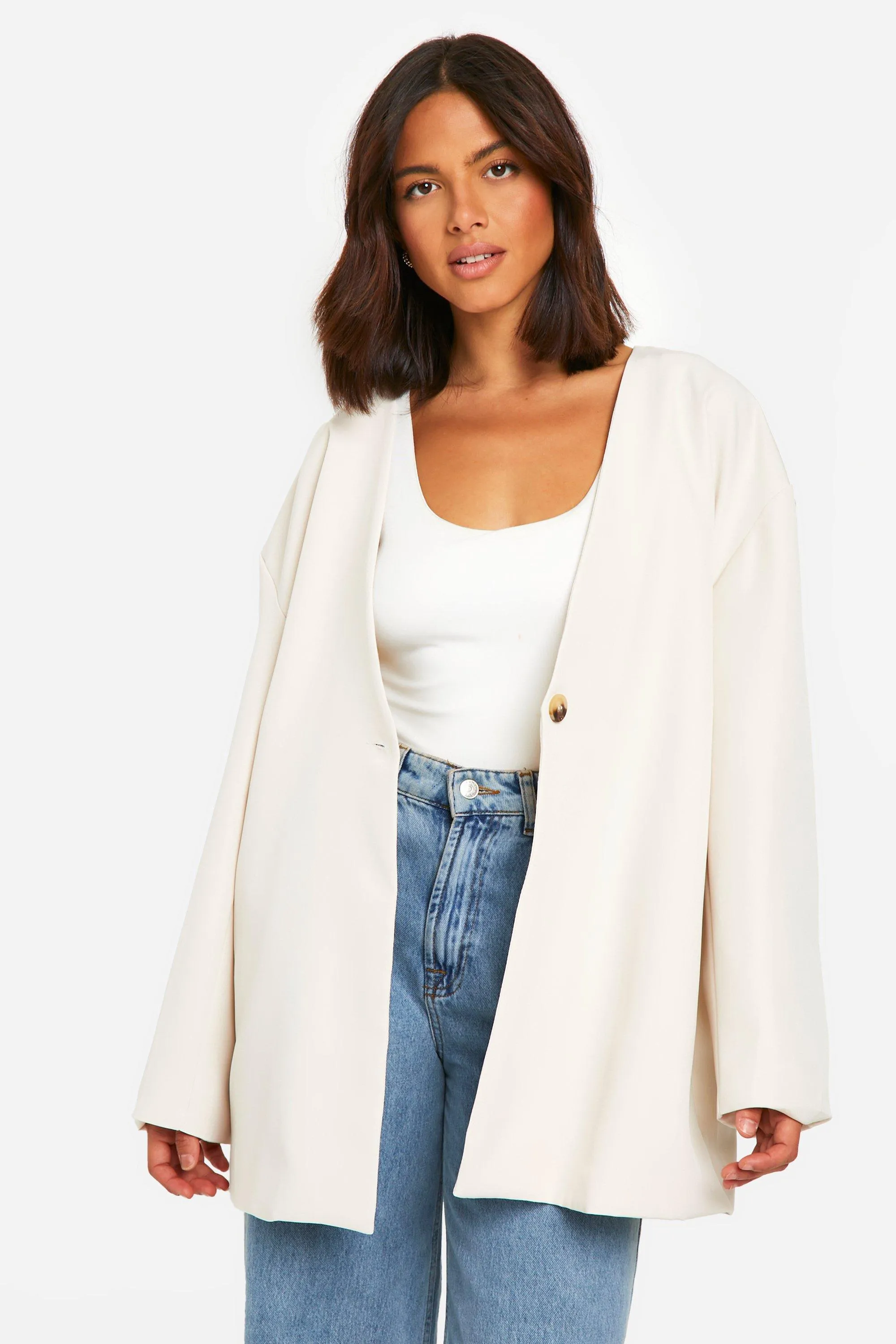 Collarless Oversized Longline Blazer