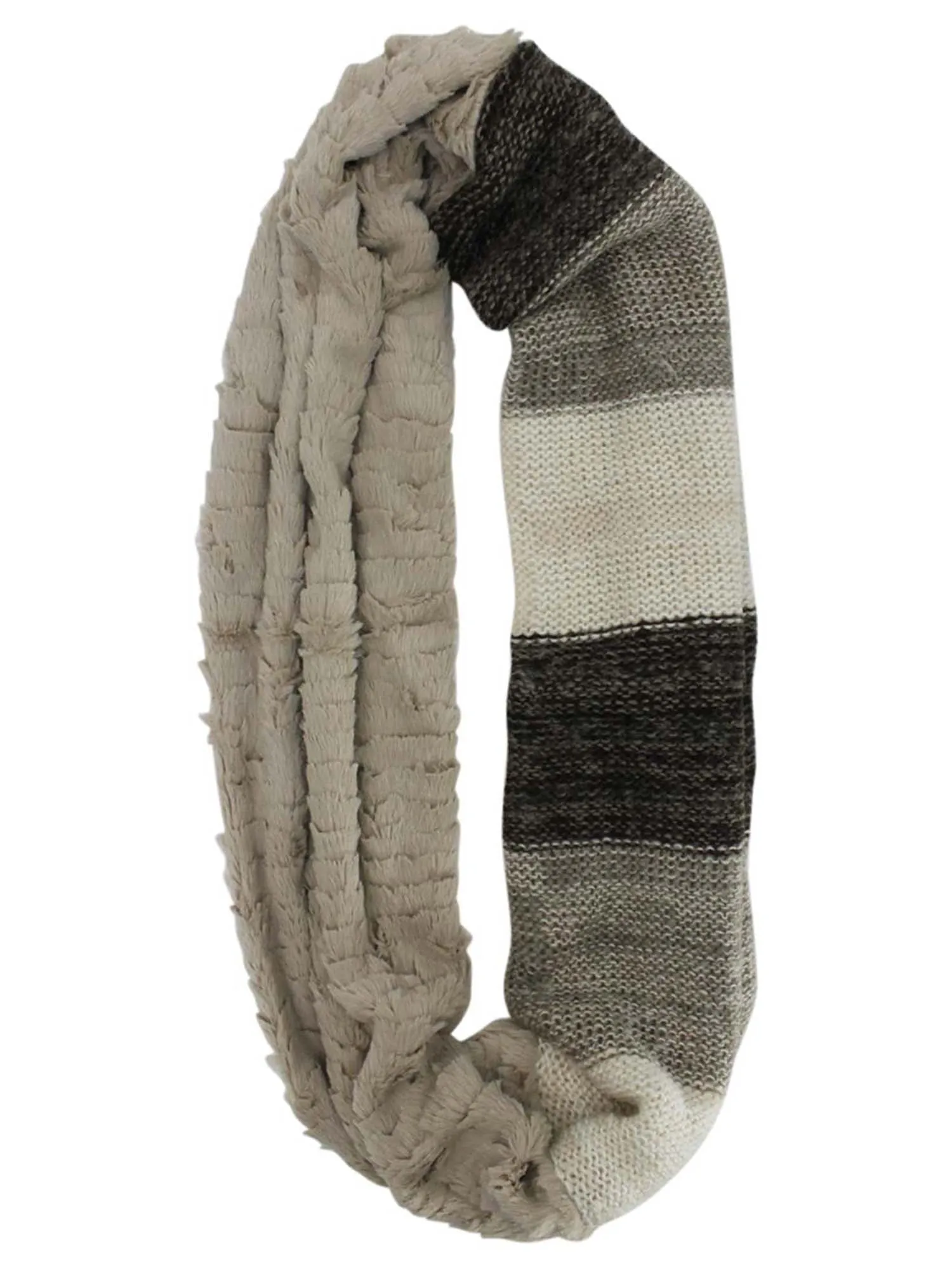 Color Block Faux Fur & Knit Infinity Scarf