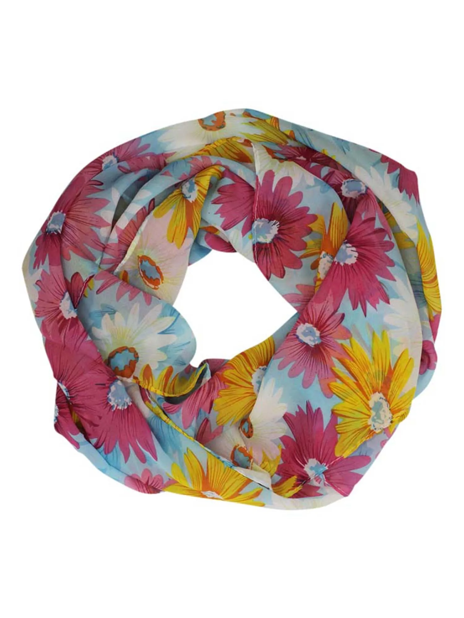 Colorful Italian Chiffon Flower Print Lightweight Circle Scarf