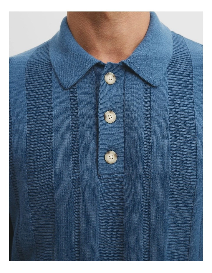 Cotton Linen Jacquard Stretch Knitwear in Regatta Blue