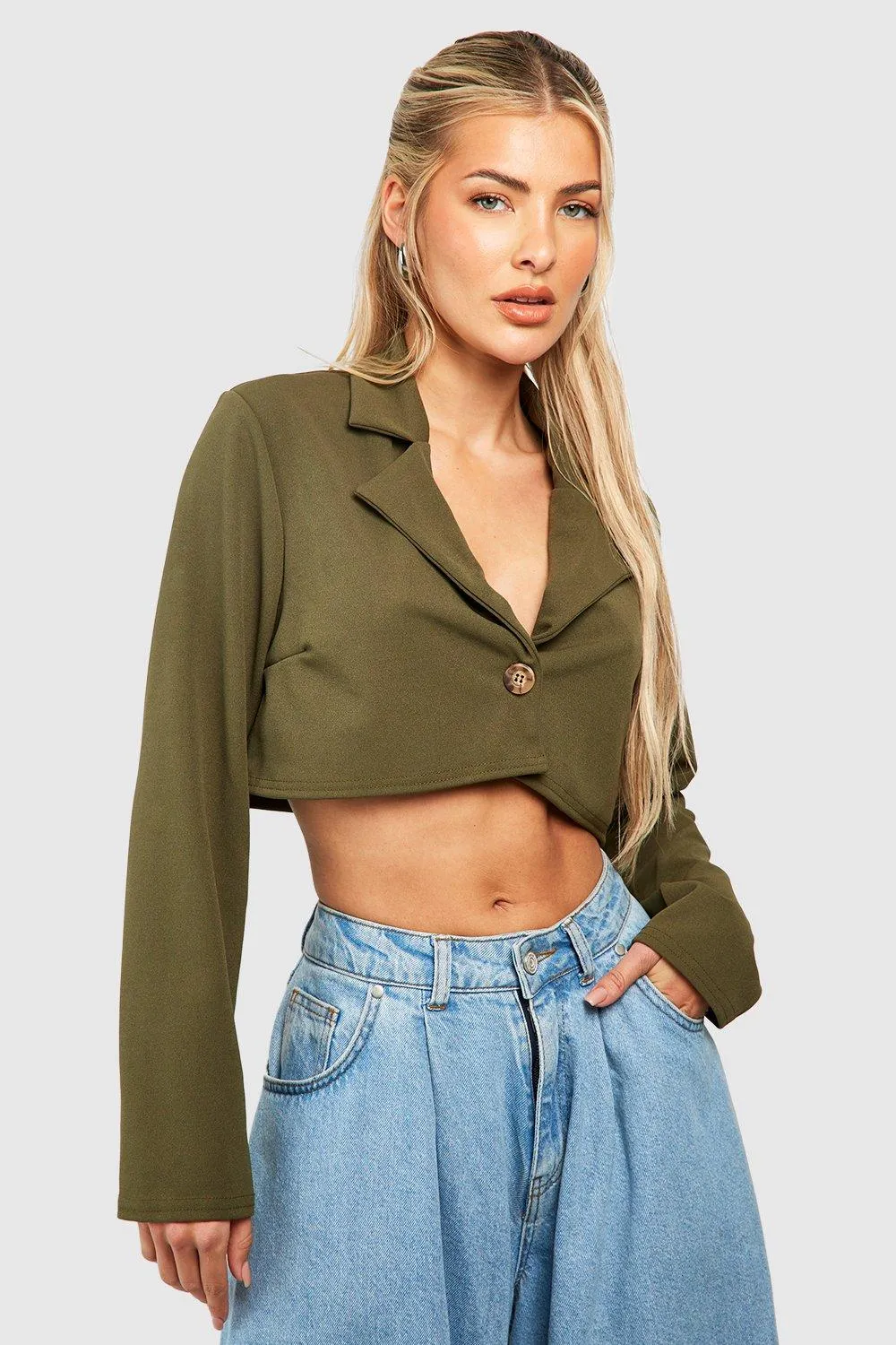 Crepe Boxy Cropped Blazer