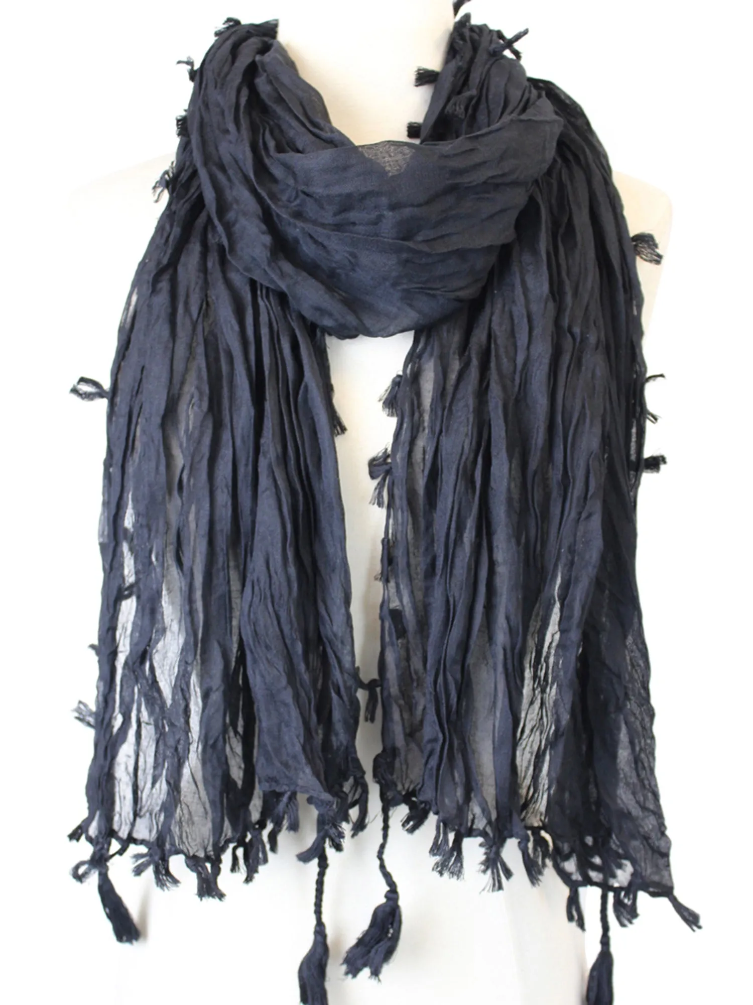 Crinkled Tassel Scarf Shawl