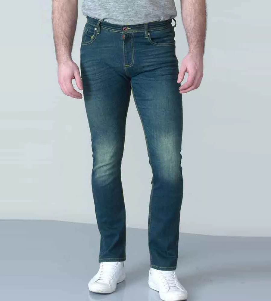 D555 Tall Mens Tapered Fit Stretch Jeans in Dark Blue Stonewash (AMBROSE-T)