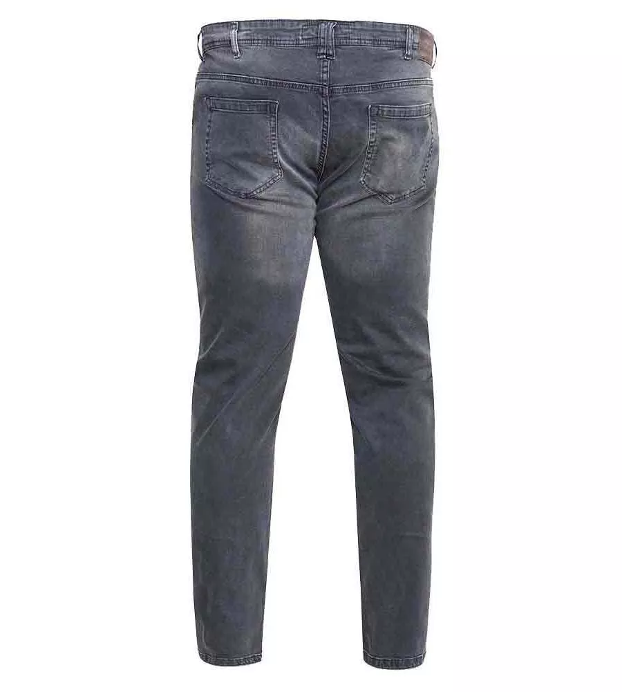 D555 Tall Mens Tapered Fit Stretch Jeans In Grey Stonewash (BENSON-T)