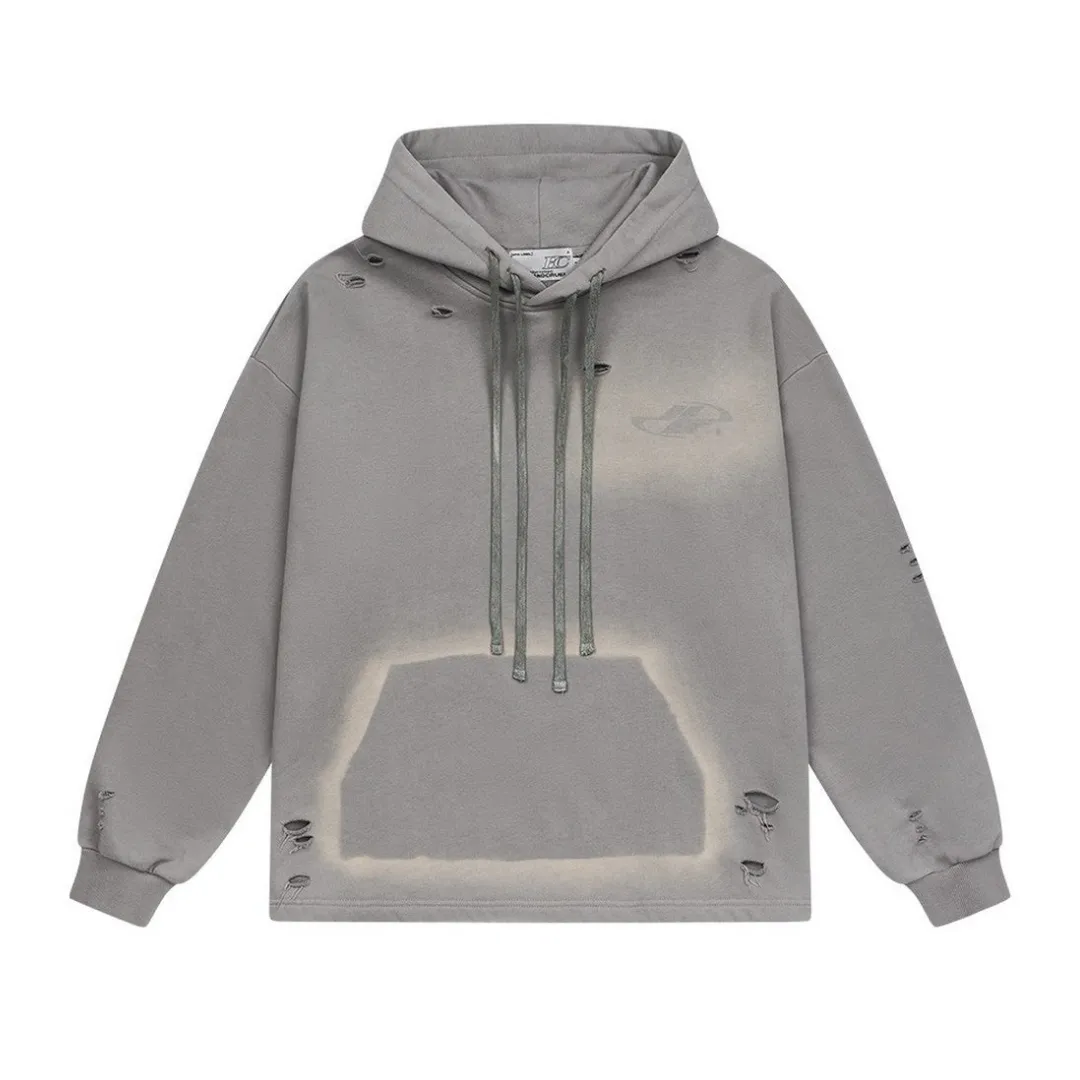 Destroyed Washed Drawstrings Hoodie