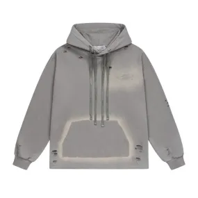 Destroyed Washed Drawstrings Hoodie