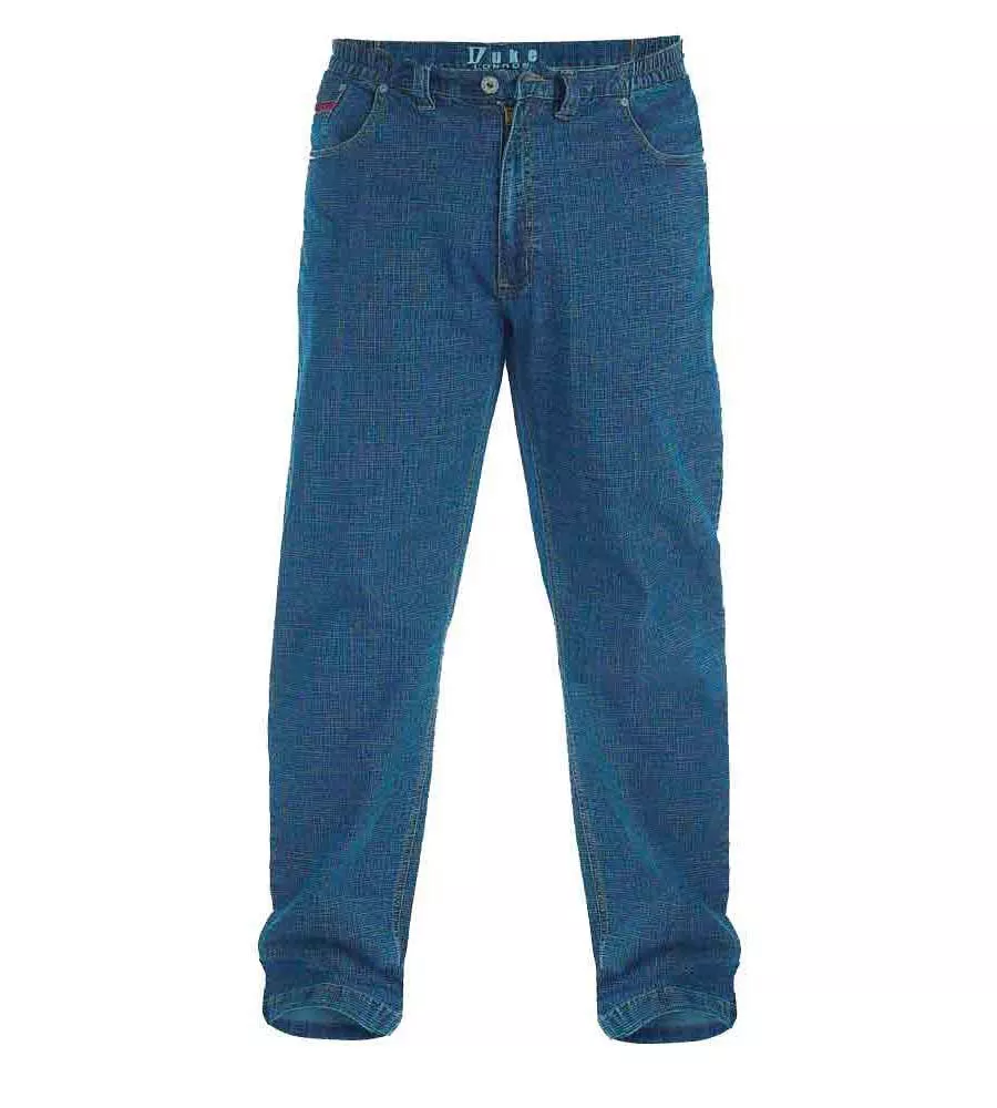 Duke London Big Mens Blue Stonewash Comfort Fit Stretch Jeans With Elasticated Waist (BAILEY)